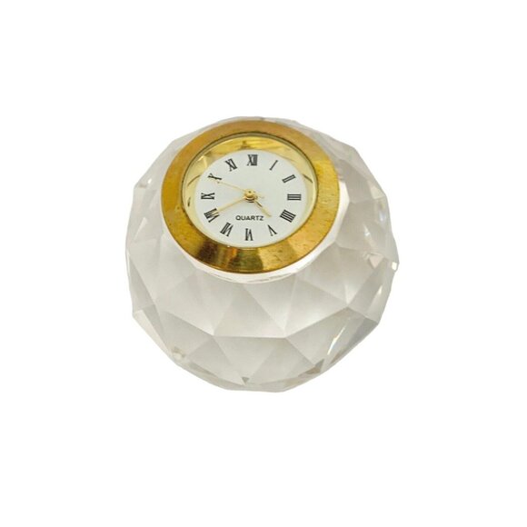 Desk Clock Crystal Cut Glass Paperweight Camry Round Shape Vintage Elegant Gift - Picture 7 of 7
